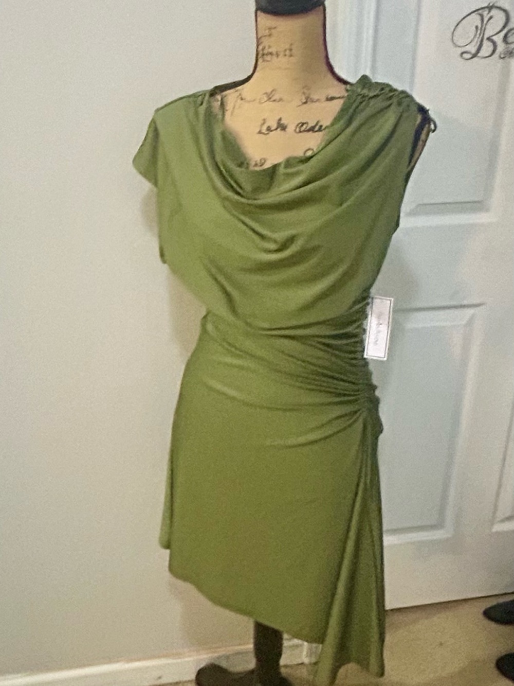 Olive Green Asymmetrical Draped Dress